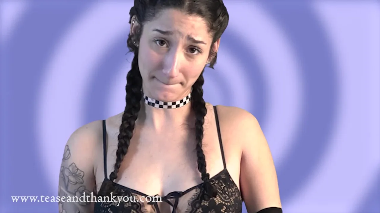 Slim white girl with brown braids gets up close